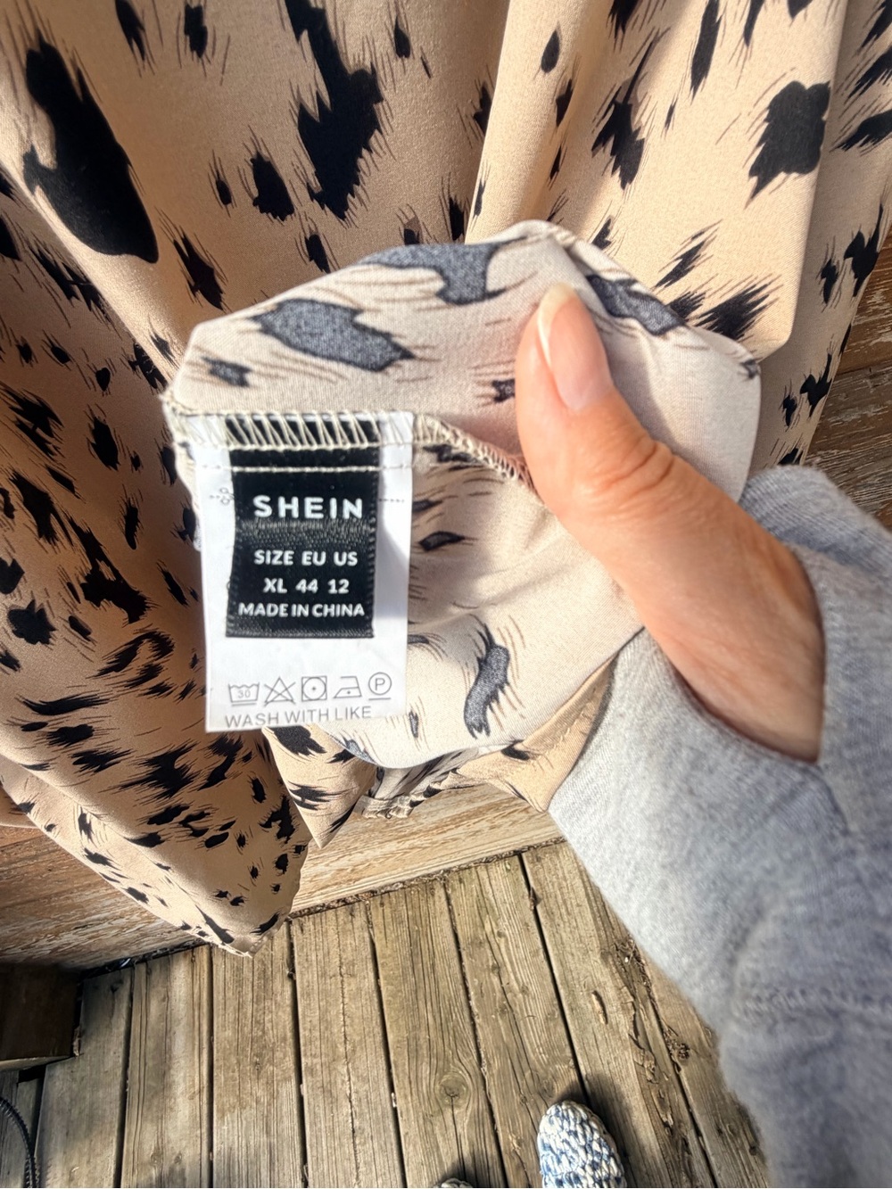 SHEIN Beige and Black Abstract Spot Button-Up Blouse